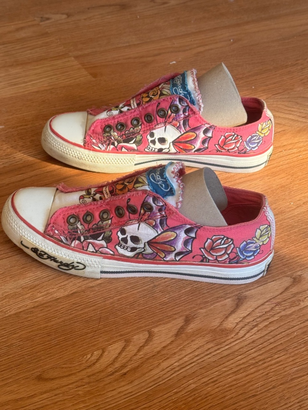 Pink Ed Hardy skull sneakers